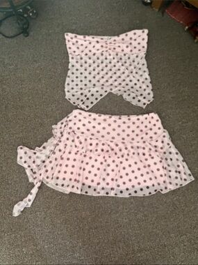 See You Monday Pink Polka Dot Layered Ruffle Skirt Set